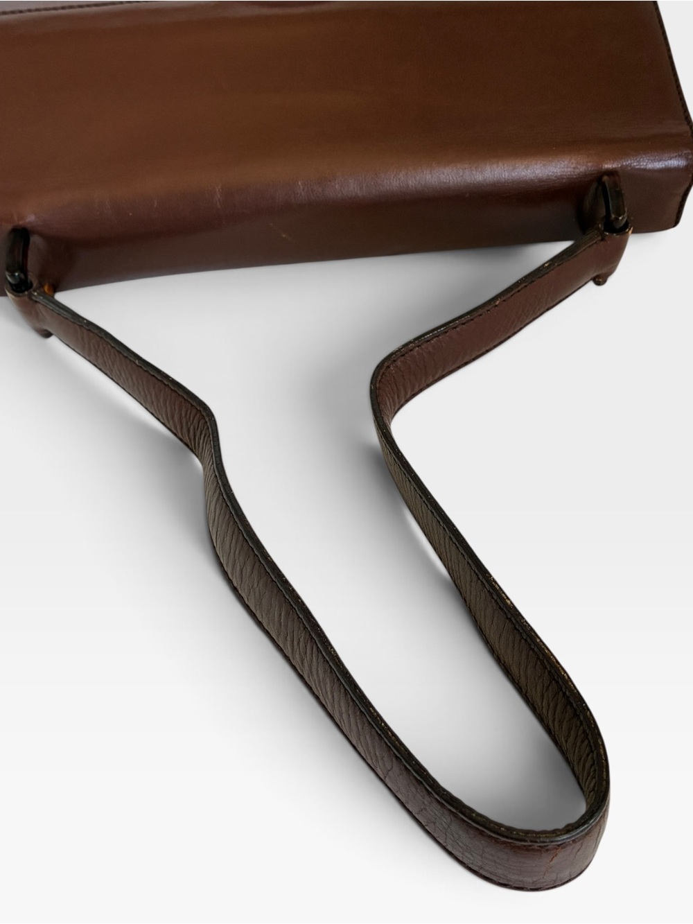 Vintage Prada Brown Leather Shoulder Bag Flap Clasp Logo Y2K - Picture 8 of 12